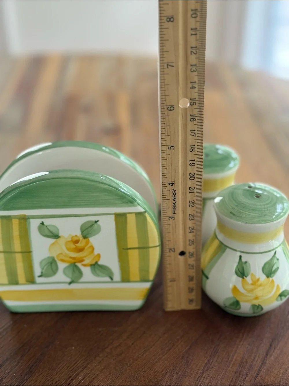 Royal Norfolk Yellow Rose Green Ceramic Napkin Holder, Salt Pepper Shakers